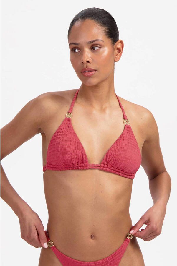 Beachlife voorgevormde triangel bikinitop met textuur koraalrood