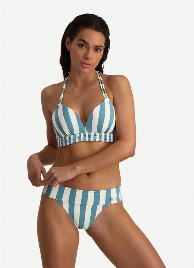 Beachlife voorgevormde gestreepte voorgevormde halter bikinitop blauw wit