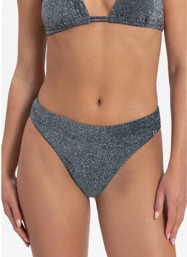 Beachlife high leg brazilian bikinibroekje met lurex antraciet