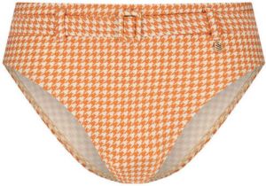Beachlife high waist bikinibroekje met pied de poule print oranje wit