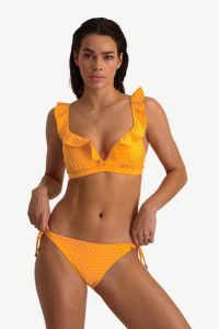 Beachlife strik bikinibroekje met flockprint stippen oranje wit