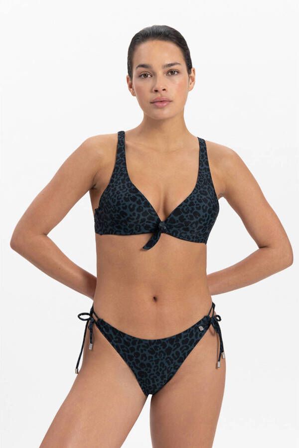 Beachlife strik bikinibroekje met panterprint donkerblauw zwart