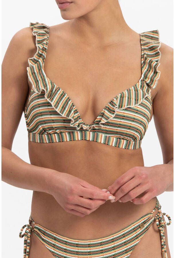 Beachlife voorgevormde gestreepte beugel bikinitop met textuur bruin groen wit
