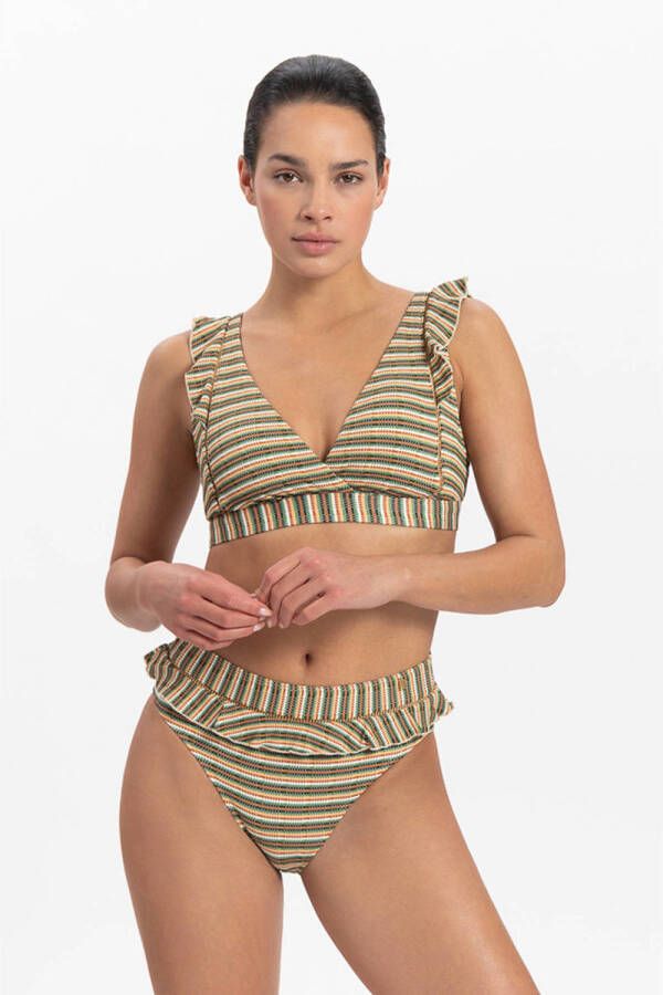 Beachlife voorgevormde gestreepte crop bikinitop met textuur bruin groen wit