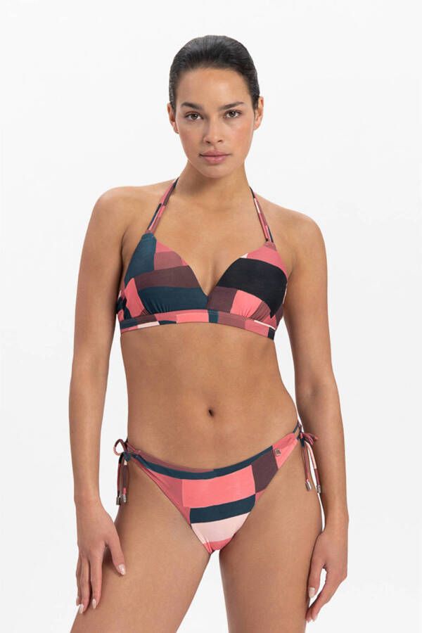 Beachlife voorgevormde halter bikinitop donkerroze roze blauw