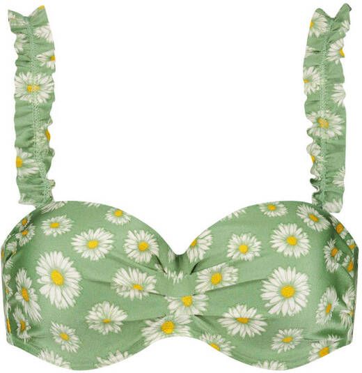 Beachlife voorgevormde strapless bandeau bikinitop groen wit geel