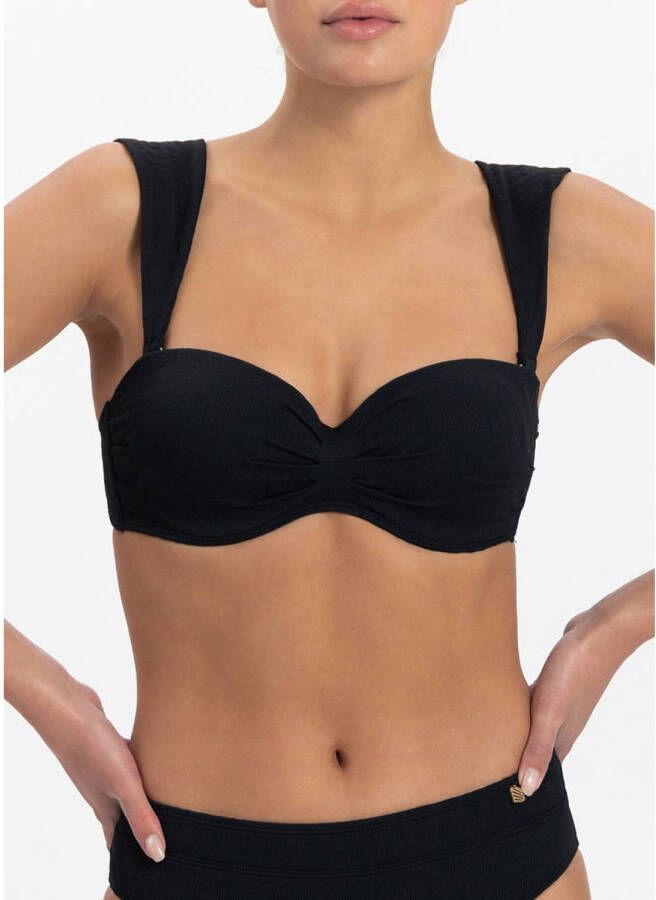 Beachlife voorgevormde strapless bandeau bikinitop met textuur zwart
