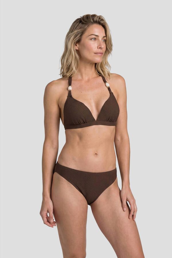 BEACHWAVE bikinibroekje met lurex en textuur donkerbruin