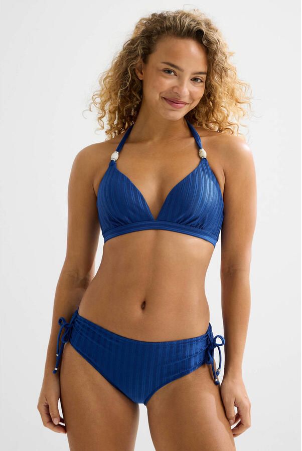 BEACHWAVE voorgevormde halter bikinitop met textuur kobaltblauw - Foto 4