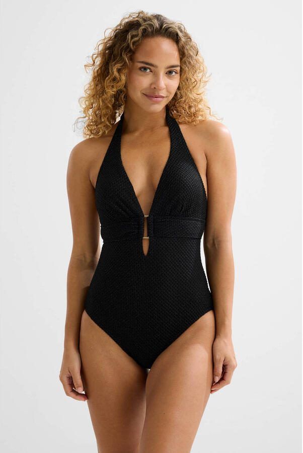 BEACHWAVE corrigerend badpak met lurex en textuur zwart