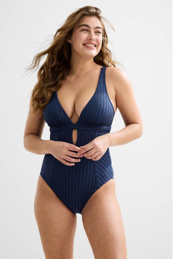 BEACHWAVE corrigerend badpak met textuur donkerblauw