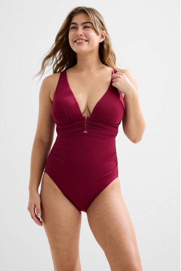 BEACHWAVE corrigerend badpak met textuur rood