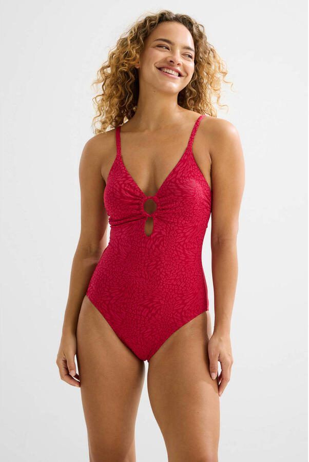 BEACHWAVE corrigerend badpak met textuur rood