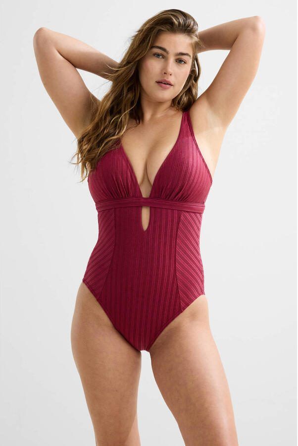 BEACHWAVE corrigerend badpak met textuur rood
