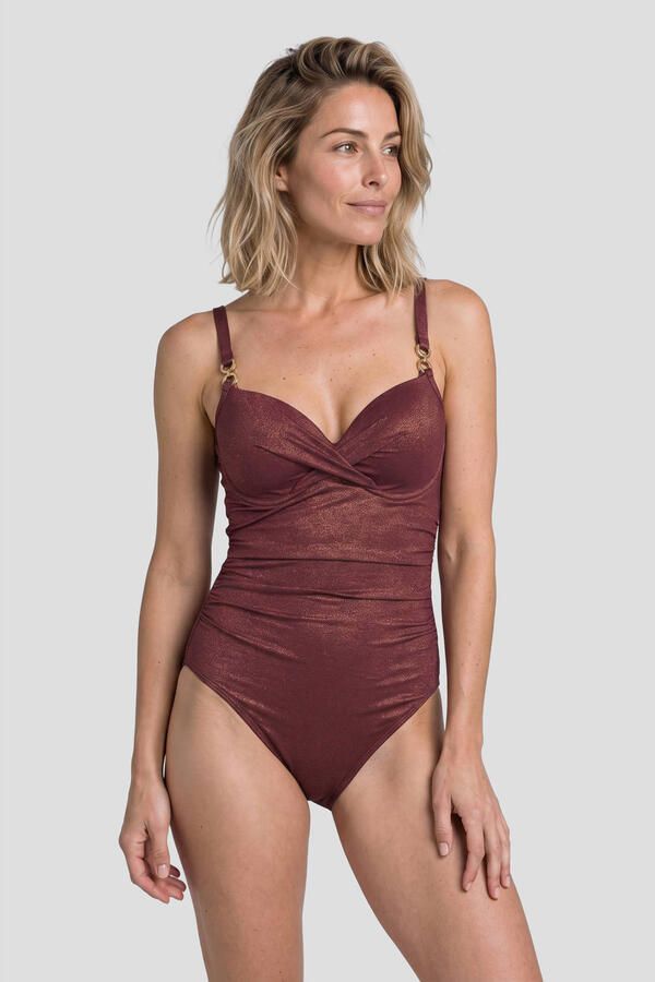 BEACHWAVE corrigerend badpak met voorgevormde cups en lurex bordeaux