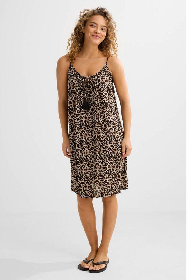 BEACHWAVE crinkle strandjurk beige zwart