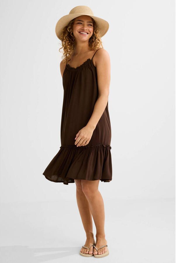 BEACHWAVE crinkle strandjurk donkerbruin