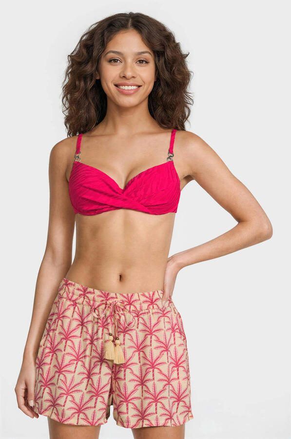 BEACHWAVE crinkle strandshort geel roze