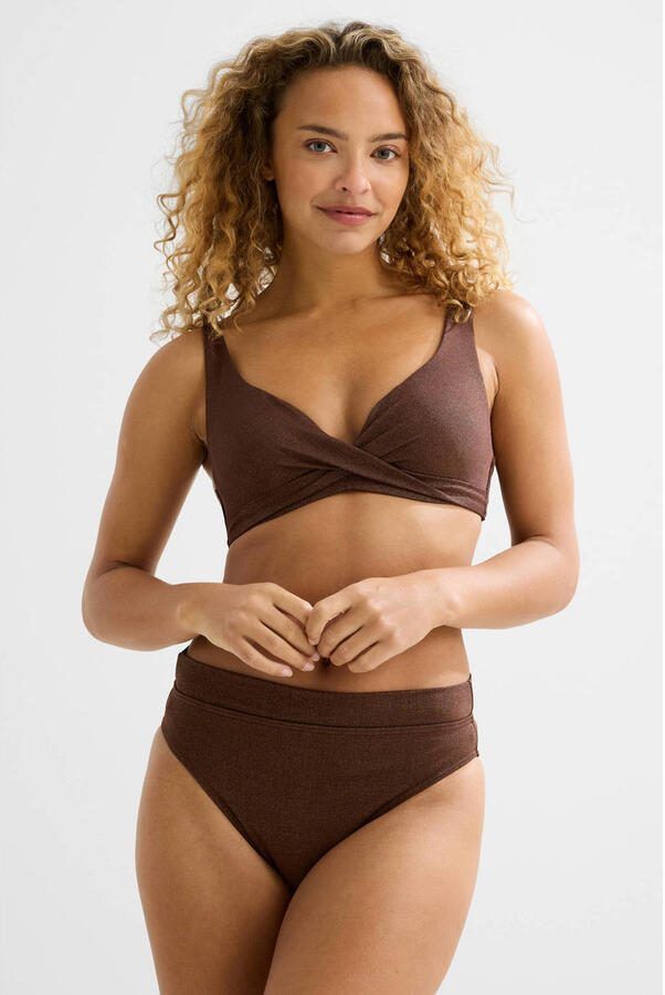 BEACHWAVE high waist bikinibroekje met lurex donkerbruin