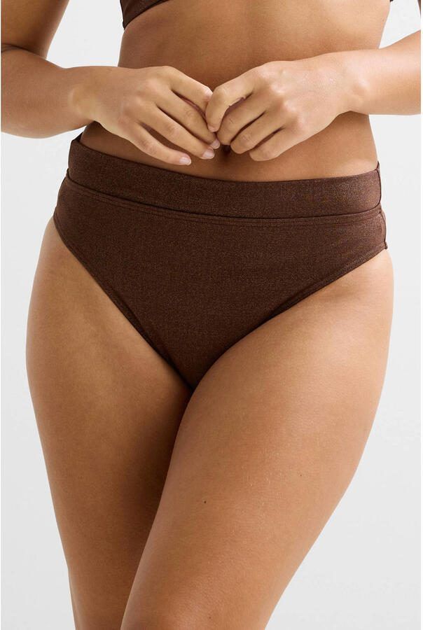 BEACHWAVE high waist bikinibroekje met lurex donkerbruin - Foto 3