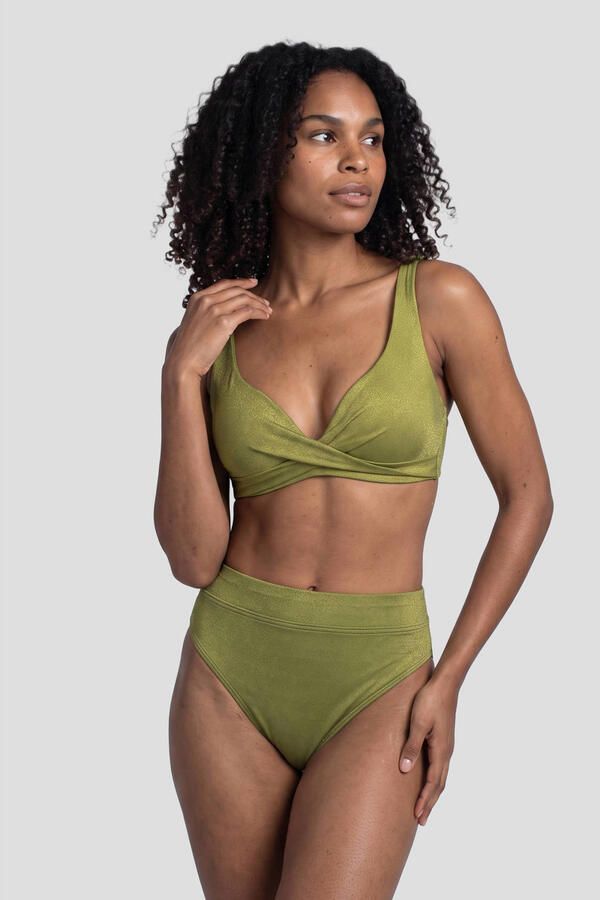 BEACHWAVE high waist bikinibroekje met lurex olijfgroen