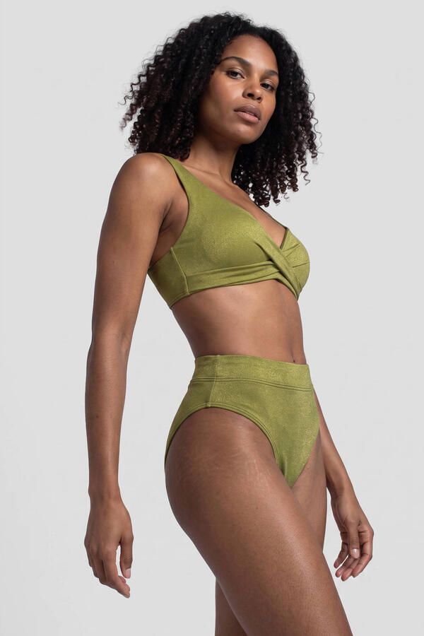 BEACHWAVE high waist bikinibroekje met lurex olijfgroen - Foto 2