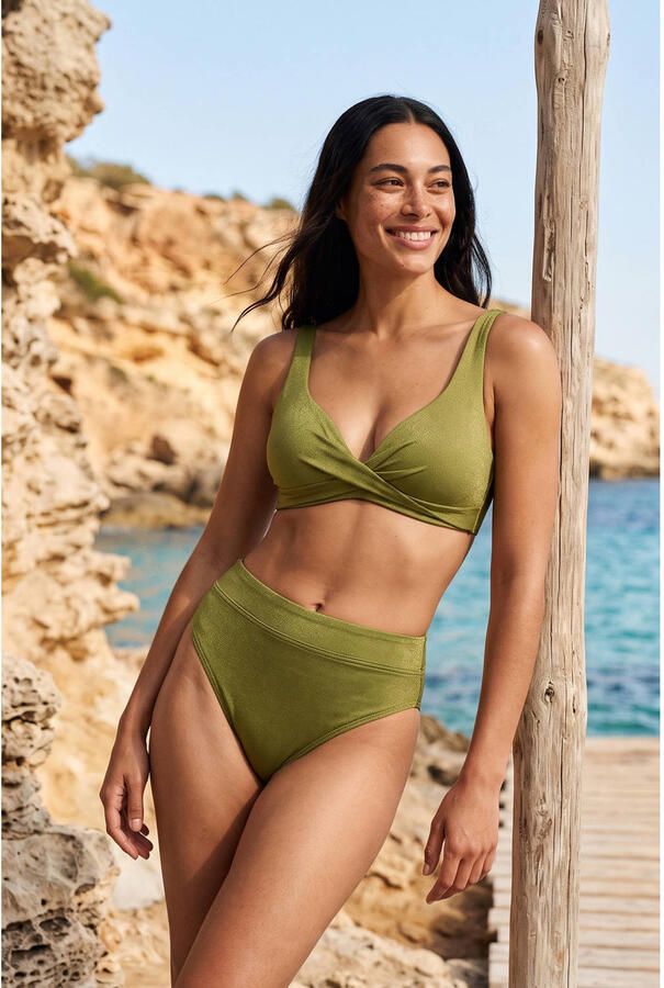 BEACHWAVE high waist bikinibroekje met lurex olijfgroen - Foto 3