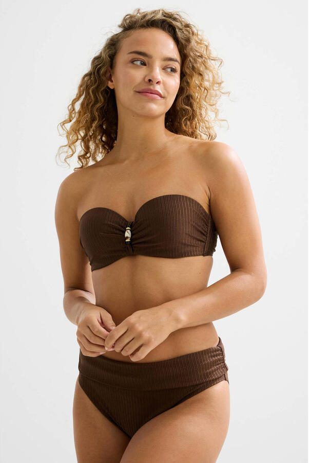 BEACHWAVE voorgevormde strapless bandeau bikinitop met textuur donkerbruin - Foto 2