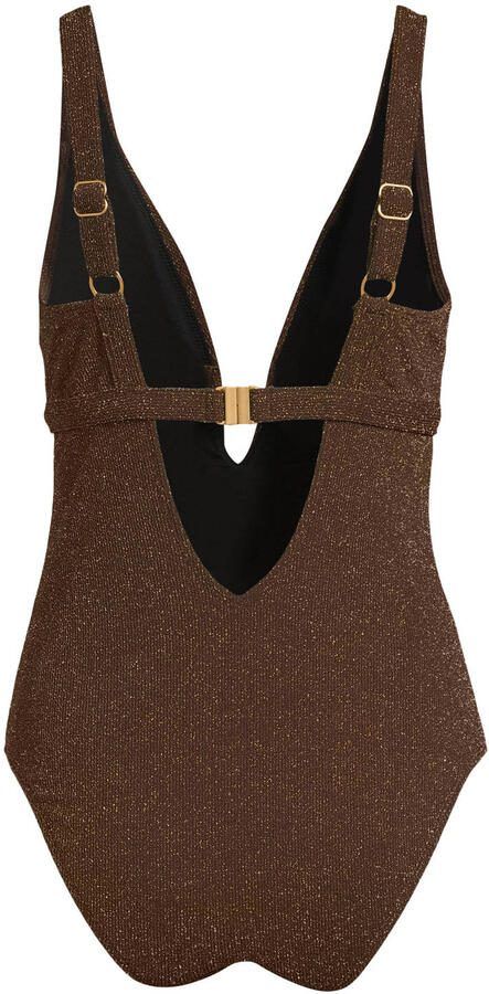 BEACHWAVE seersucker corrigerend badpak met lurex donkerbruin - Foto 4
