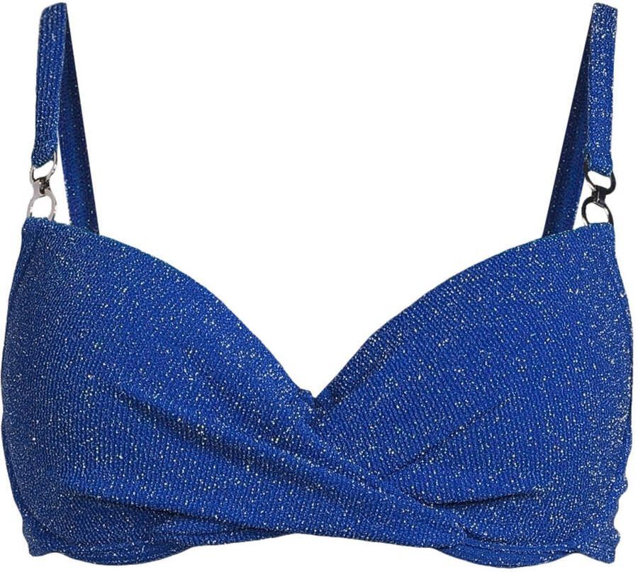 BEACHWAVE seersucker voorgevormde beugel bikinitop met lurex blauw - Foto 2