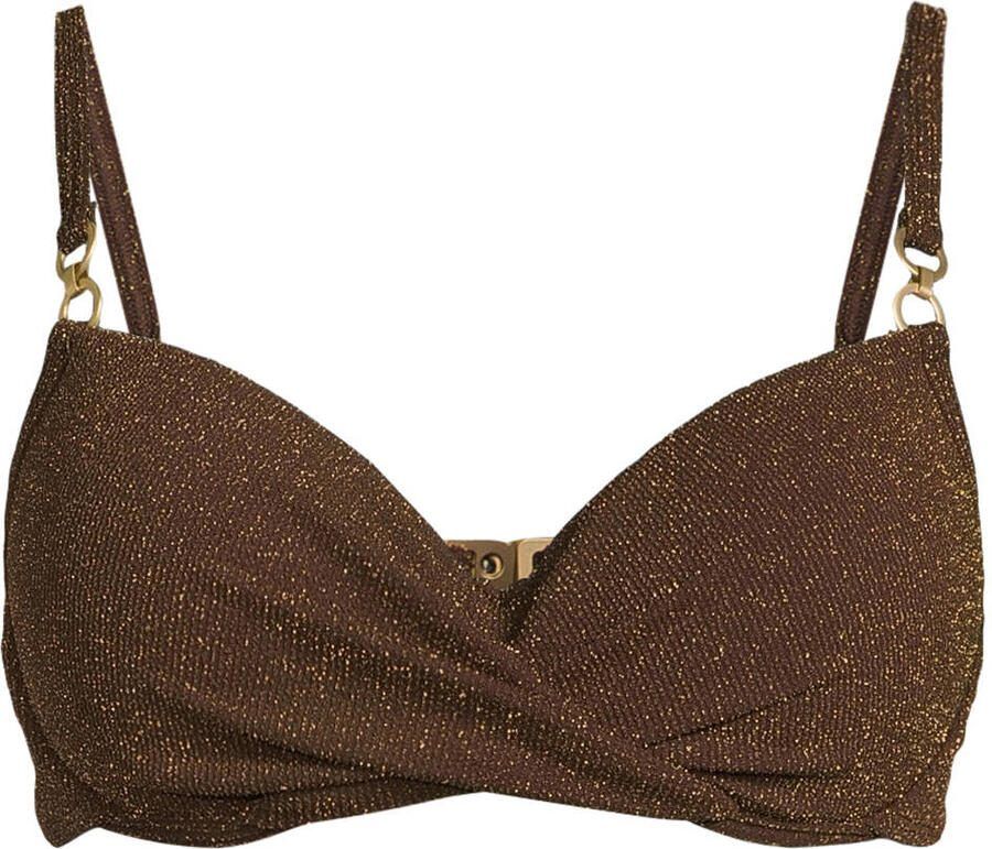 BEACHWAVE seersucker voorgevormde beugel bikinitop met lurex donkerbruin