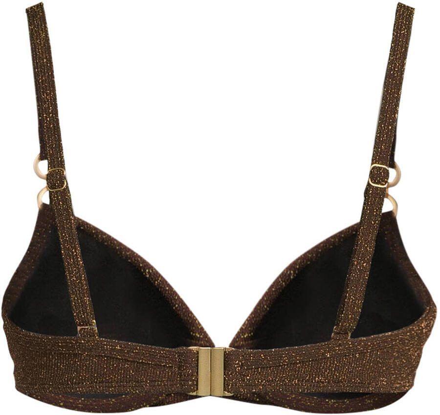 BEACHWAVE seersucker voorgevormde beugel bikinitop met lurex donkerbruin - Foto 2