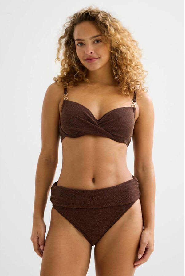 BEACHWAVE seersucker omslag bikinibroekje met lurex donkerbruin