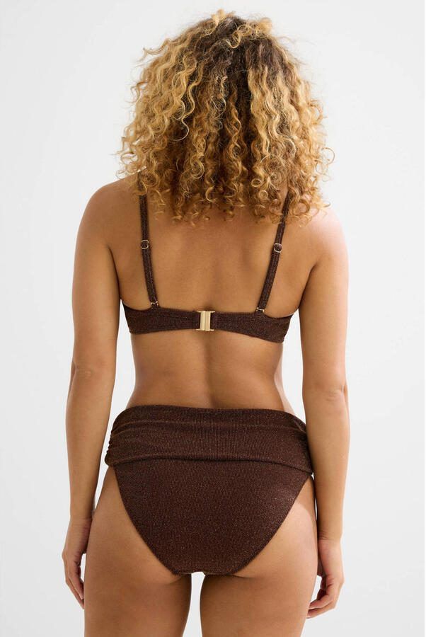 BEACHWAVE seersucker omslag bikinibroekje met lurex donkerbruin - Foto 3