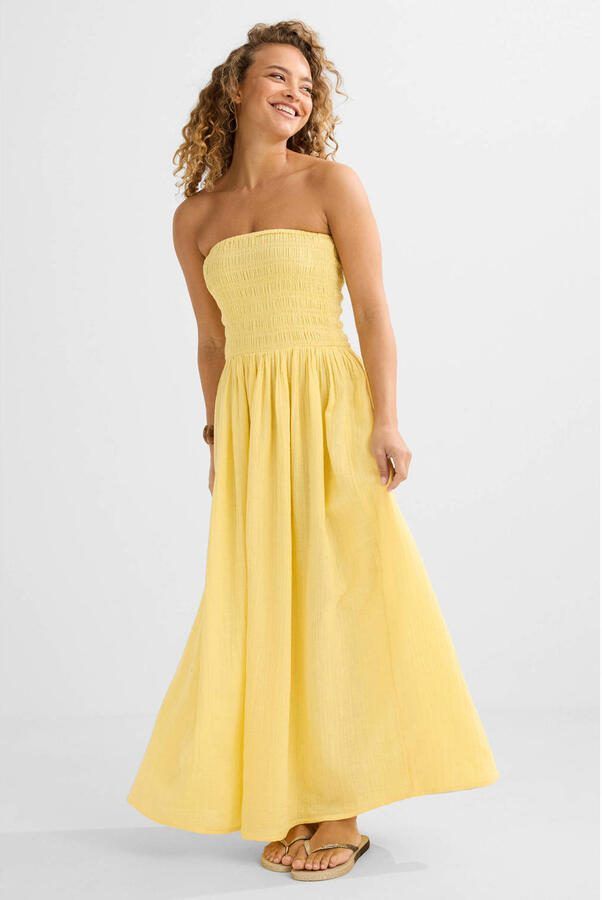 BEACHWAVE strapless mousseline strandjurk lichtgeel - Foto 3