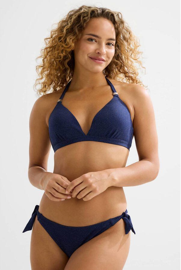 BEACHWAVE strik bikinibroekje met lurex en textuur donkerblauw