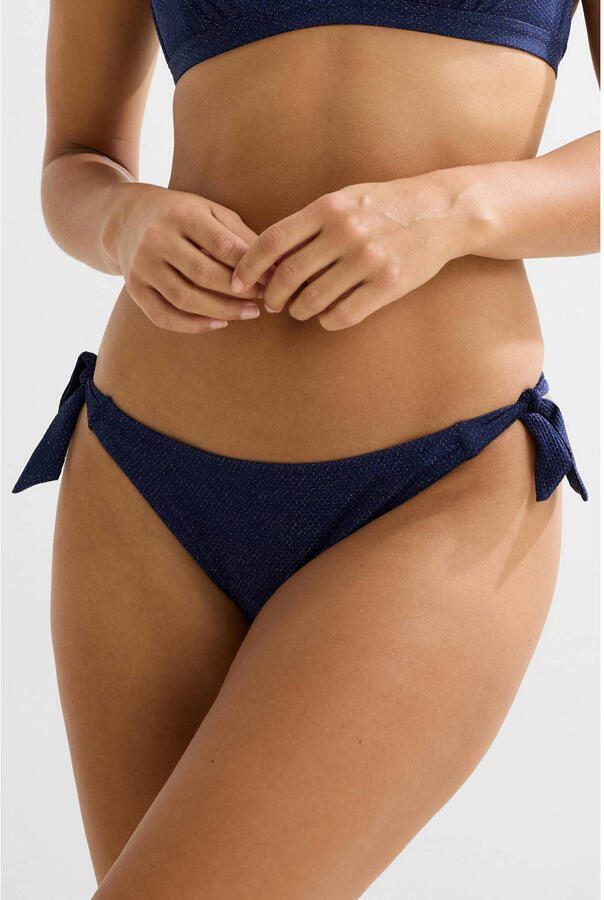 BEACHWAVE strik bikinibroekje met lurex en textuur donkerblauw - Foto 3