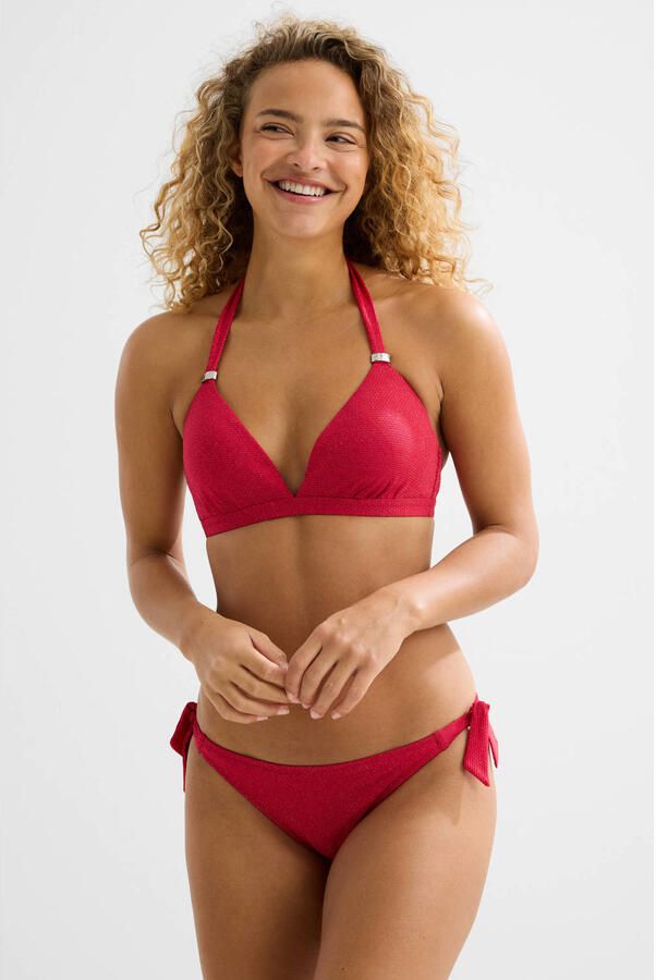 BEACHWAVE strik bikinibroekje met lurex en textuur rood - Foto 3