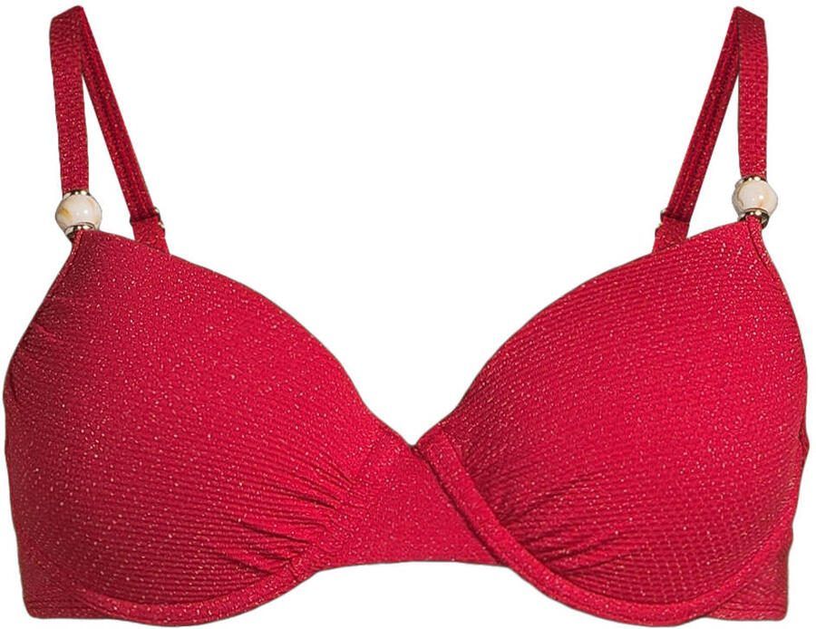 BEACHWAVE voorgevormde beugel bikinitop met lurex en textuur rood