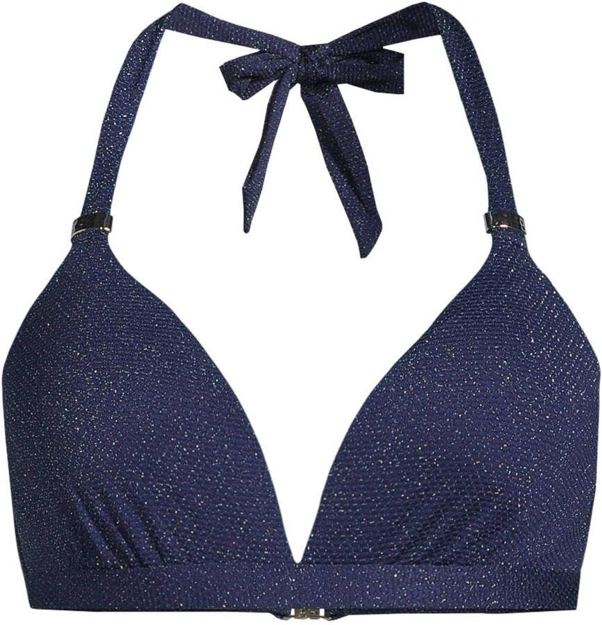 BEACHWAVE voorgevormde halter bikinitop met lurex en textuur donkerblauw