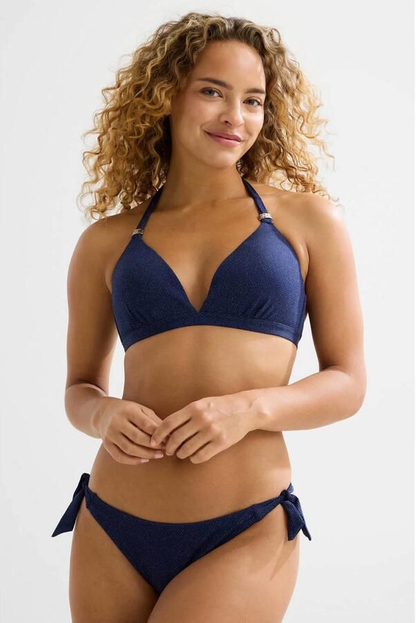 BEACHWAVE voorgevormde halter bikinitop met lurex en textuur donkerblauw - Foto 3