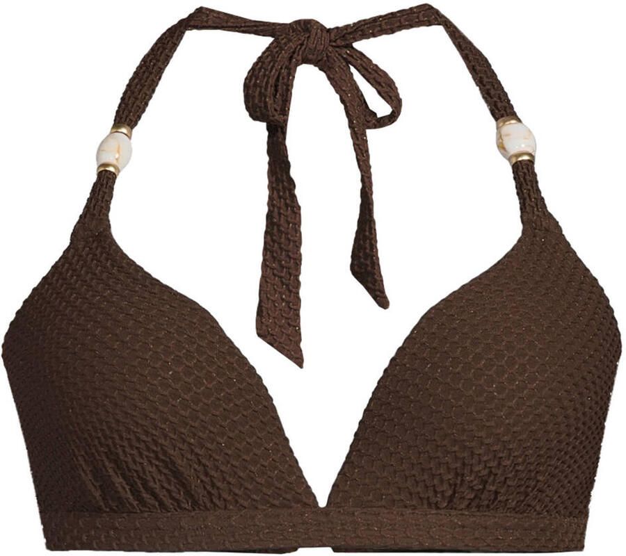 BEACHWAVE voorgevormde halter bikinitop met lurex en textuur donkerbruin