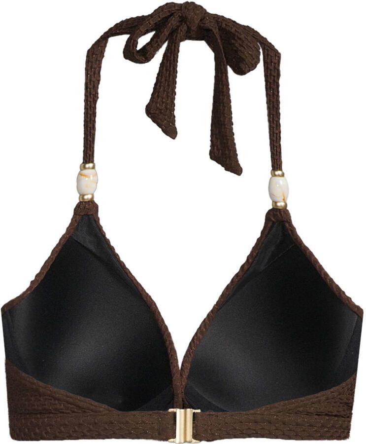BEACHWAVE voorgevormde halter bikinitop met lurex en textuur donkerbruin - Foto 2