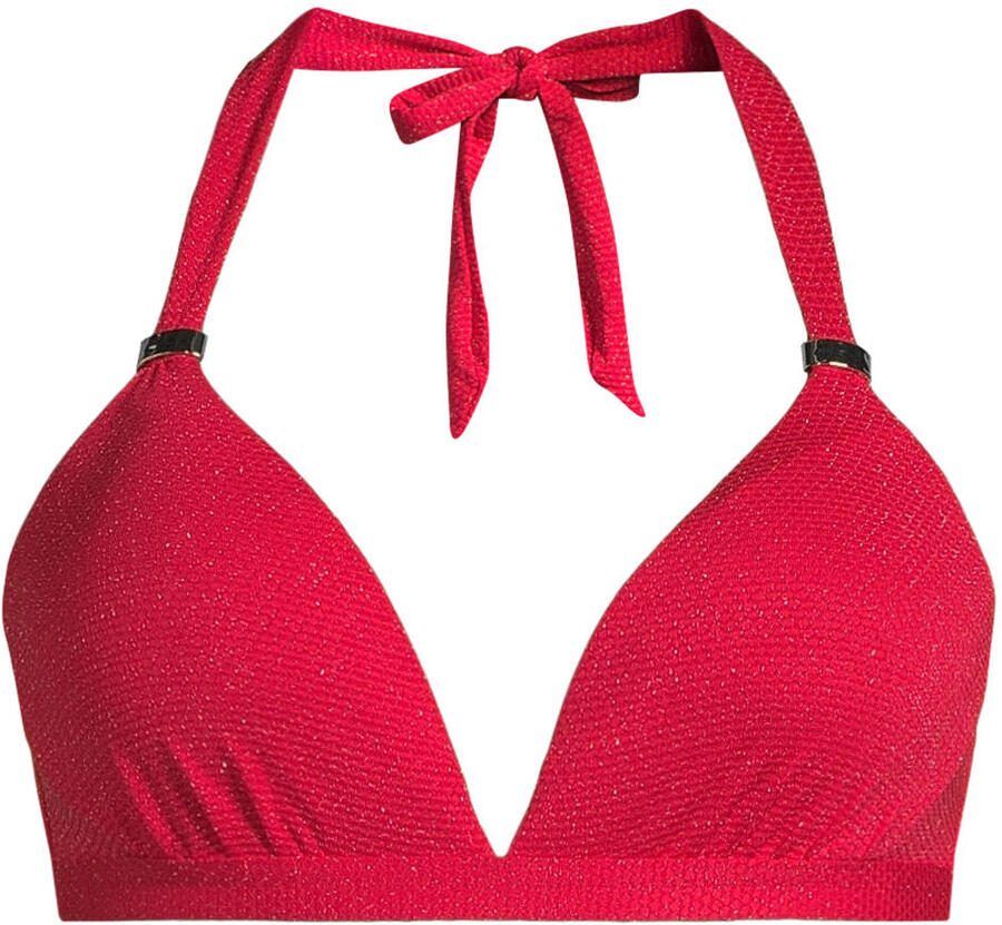 BEACHWAVE voorgevormde halter bikinitop met lurex en textuur rood