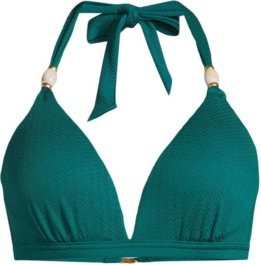 BEACHWAVE voorgevormde halter bikinitop met textuur groen