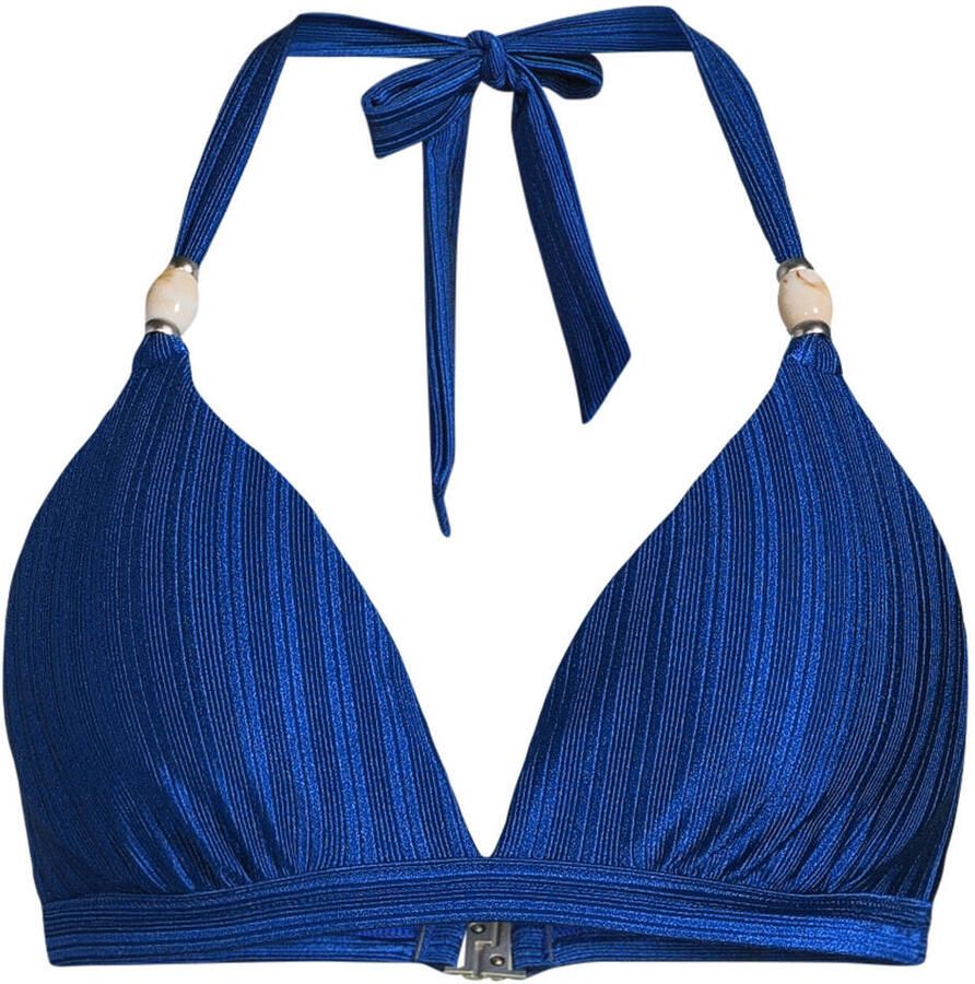 BEACHWAVE voorgevormde halter bikinitop met textuur kobaltblauw