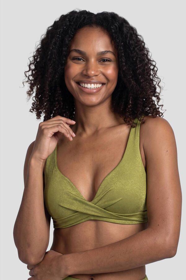 BEACHWAVE voorgevormde push-up bikinitop met lurex olijfgroen