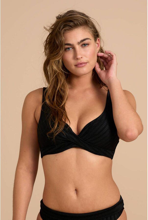 BEACHWAVE voorgevormde push-up bikinitop met textuur zwart - Foto 3