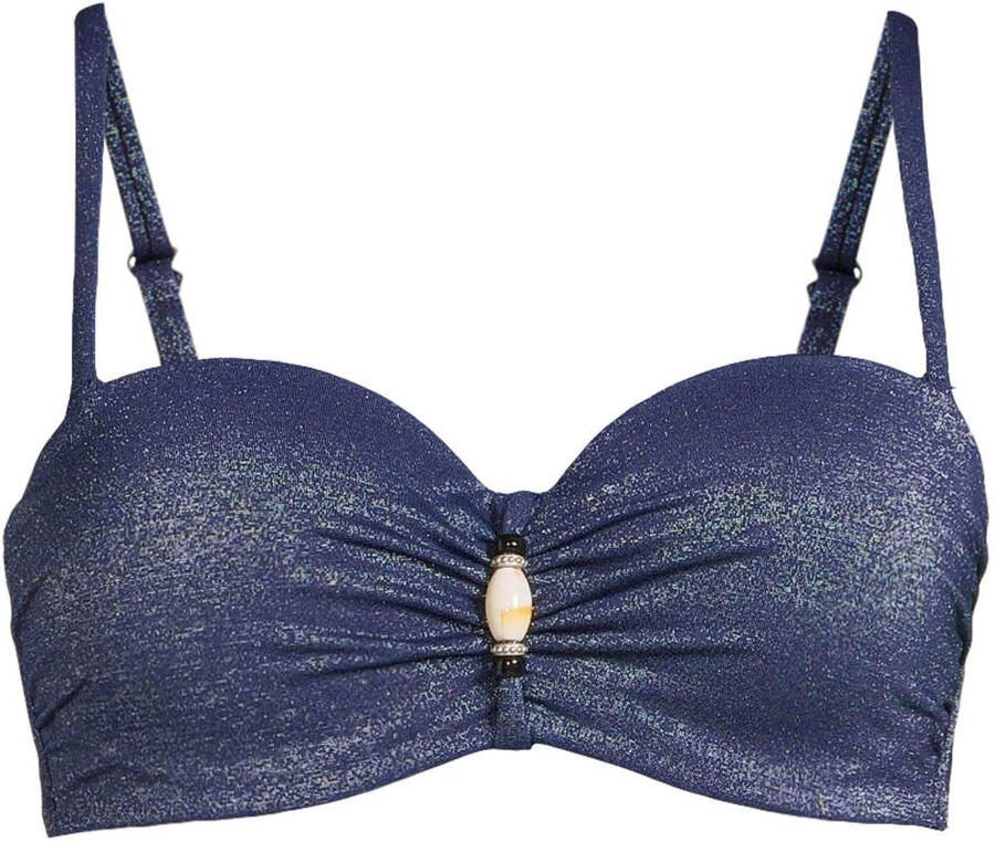 BEACHWAVE voorgevormde strapless bandeau bikinitop met lurex donkerblauw