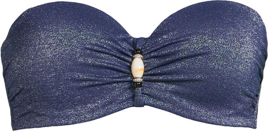 BEACHWAVE voorgevormde strapless bandeau bikinitop met lurex donkerblauw - Foto 5